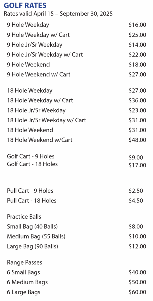 2025 Black Brook Golf Course Rates